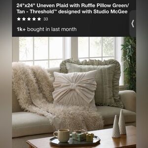 24"x24" Uneven Plaid with Ruffle Pillow Green/ Tan - Threshold Studio McGee